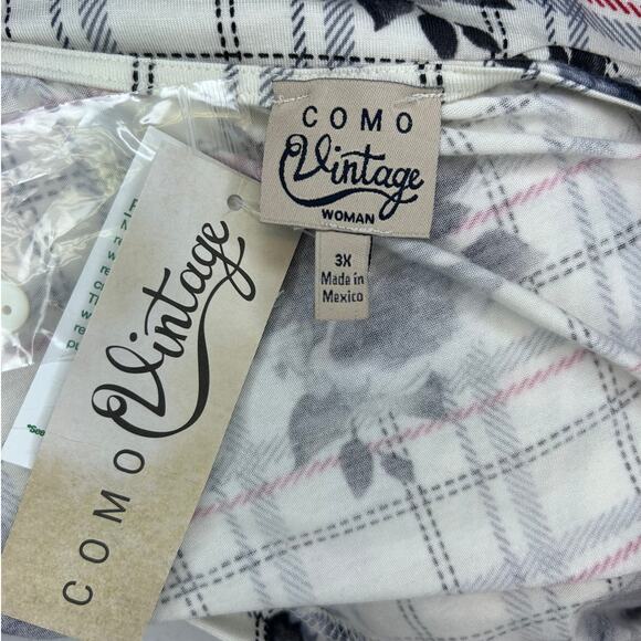 Como Vintage Womens 3X Plaid Floral V-Neck Tunic Top - Picture 7 of 10